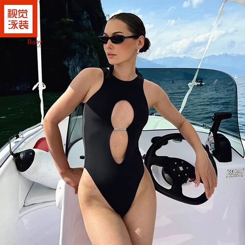 MEMORYBABY欧美度假风高级感连体泳衣女性感镂空高开叉大露背泳装