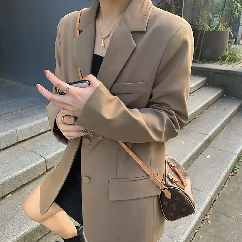 西装外套女2025秋网红新款秋装韩版宽松西服棕色休闲西装外套时尚