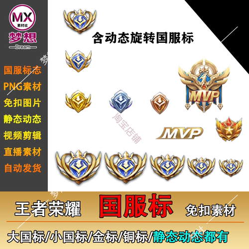 2024王者荣耀国服大国标小国标-金标-银标-铜标动态免抠图片素材