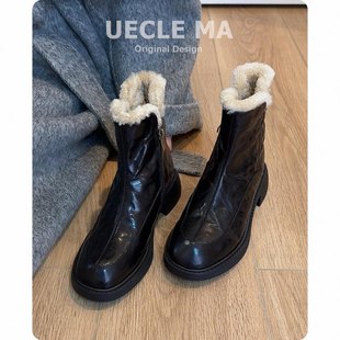 真皮~厚底雪地靴女2026新款冬季瘦瘦靴保暖棉鞋毛毛鞋小个子短靴