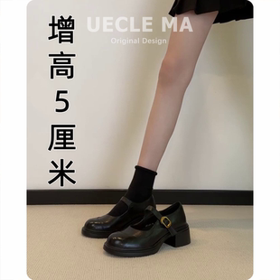 羊皮款~乖超萌玛丽珍女鞋真皮法式单鞋粗跟绝美不累脚厚底小皮鞋