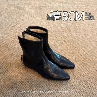 牛皮版复古坡跟短靴女雪地靴2026新款内增高加绒保暖时装靴马丁靴