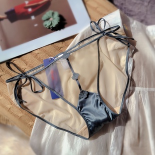 性感蕾丝绑带低腰诱惑透明网纱透气三角裤 法式 纯欲高级感少女内裤