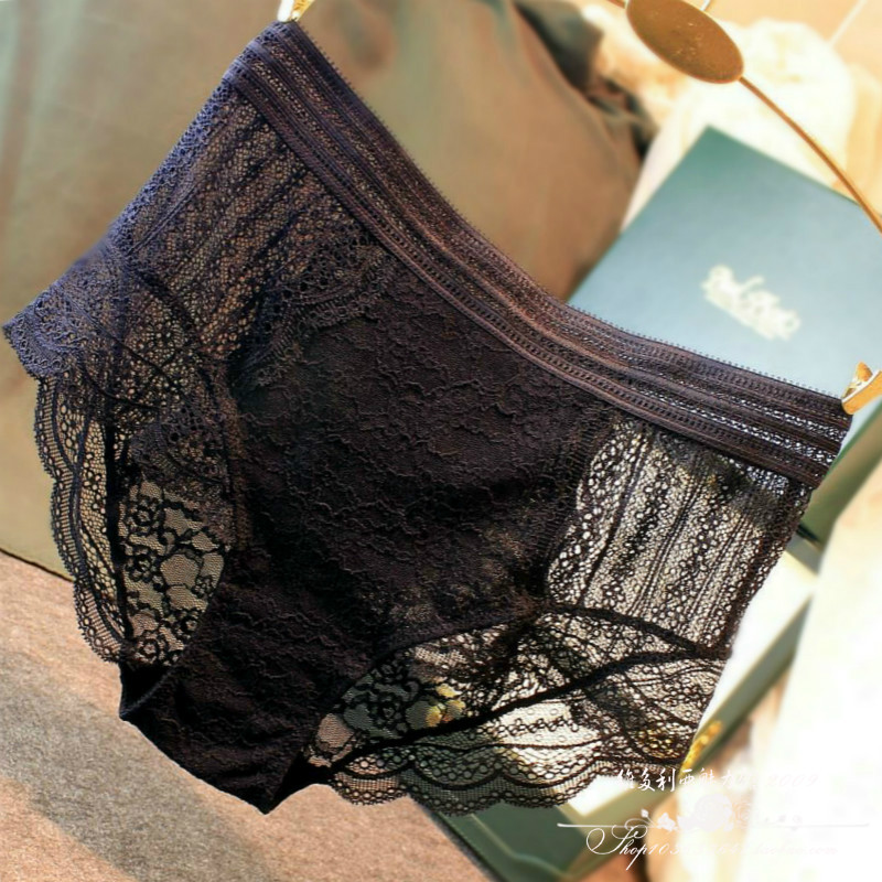 欧美性感黑色全蕾丝纯棉档内裤