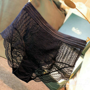 中腰高腰收腹平角包臀女士内裤 欧美 性感黑色全蕾丝无痕纯棉档