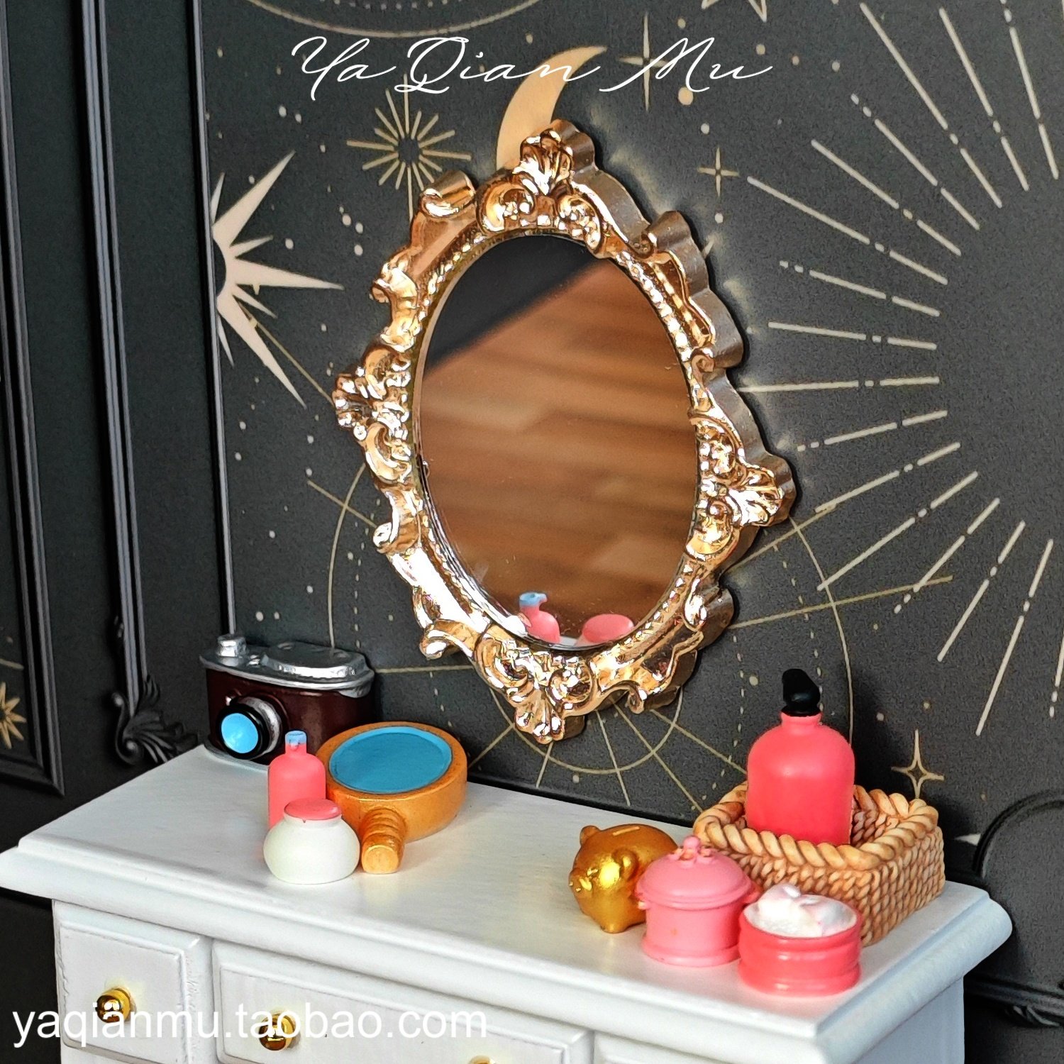 欧式复古梳妆镜1:12微缩娃屋Dollhouse迷你ob11化妆镜bjd浴室镜子,玩具/童车/益智/积木/模型,家居/生活场景,淘宝优惠券,粉丝福利购,淘宝优惠卷
