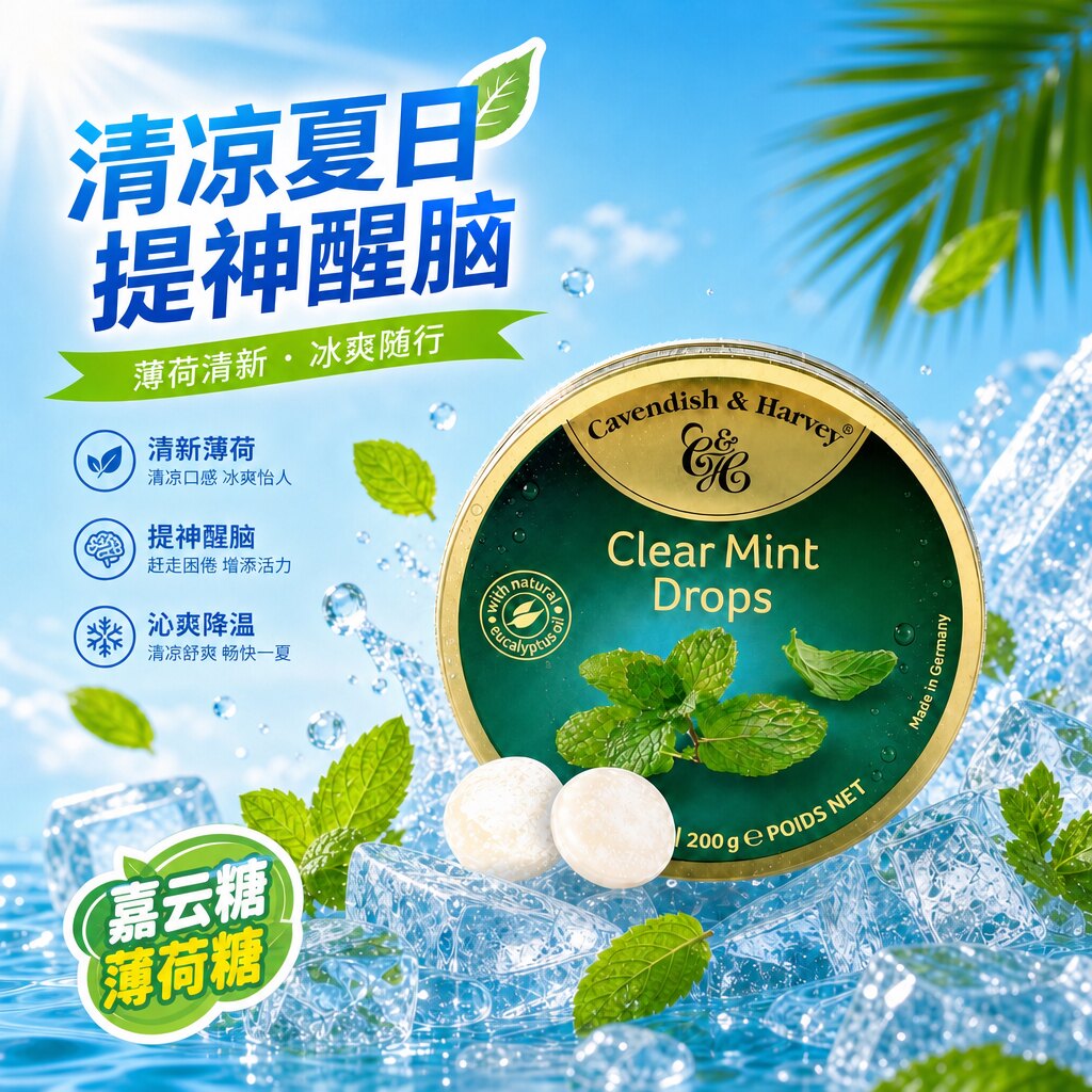 德国进口嘉云水果糖强劲薄荷糖清凉糖怀旧糖果办公室零食清喉润嗓