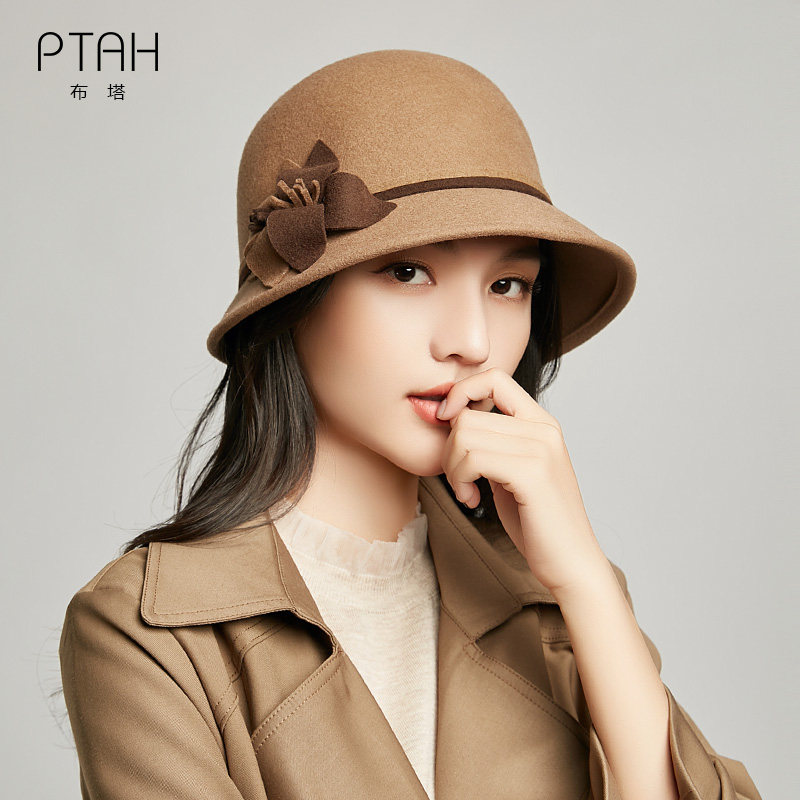 布塔毛呢帽子女英伦保暖羊毛礼帽潮大檐优雅毡帽女羊毛呢渔夫帽