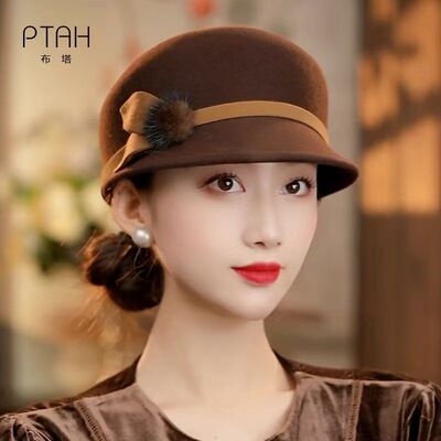 布塔秋冬季纯英伦小礼帽女复古马术帽羊毛呢子帽定型帽1386