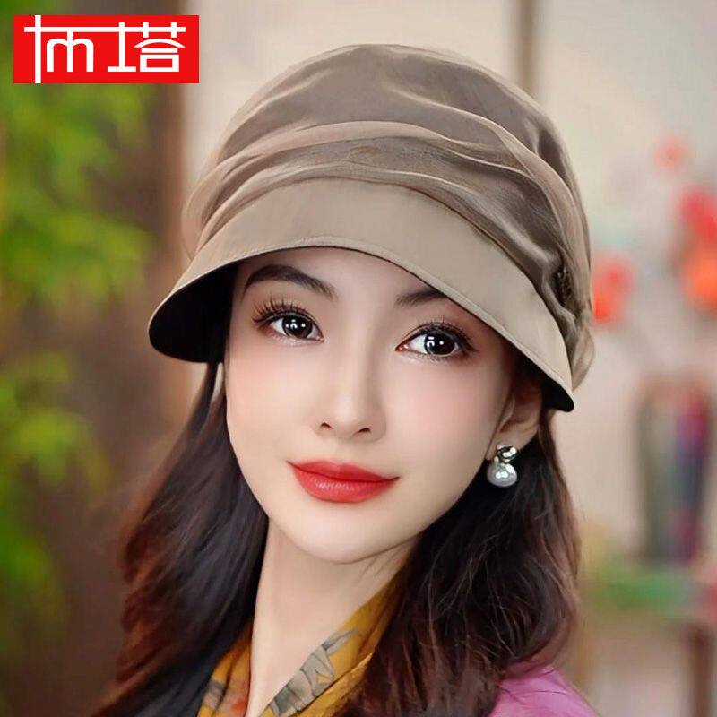 布塔桑蚕丝褶皱渔夫帽子百搭洋气遮阳防晒帽可折叠PT2147