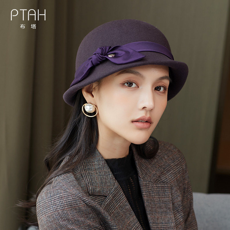 布塔法式复古羊毛礼帽女秋冬卷边毛呢毡帽时尚百搭渔夫帽女士盆帽