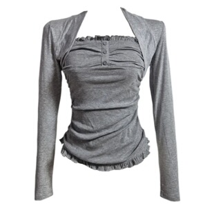 Shawne 26s春新韩国正品代购 小众木耳花边纽扣背心甜美开衫外套