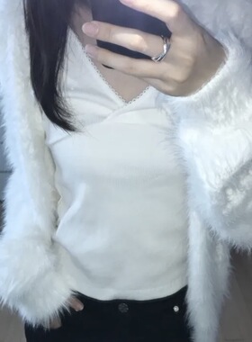 Shawne 26s春新韩国正品代购 小众长毛毛V领单排扣舒适针织开衫