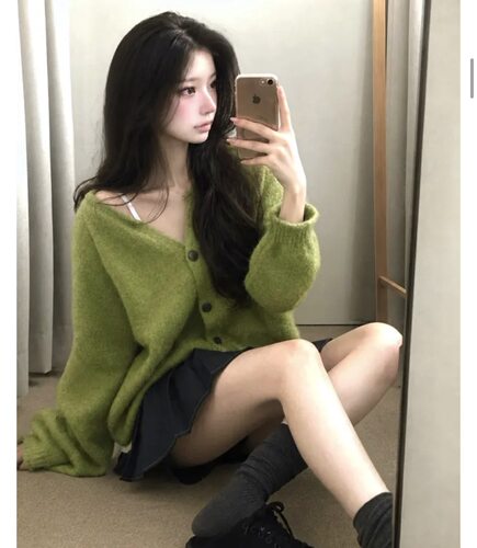 Shawne 26s秋新韩国正品代购 小众多色单排扣V领舒适甜美针织开衫