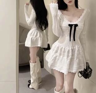 小众蝴蝶结镶钻花边甜美针织连衣裙 代购 Shawne 26s春新韩国正品