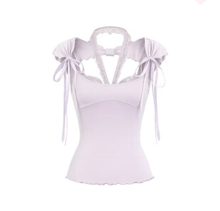 小众双侧蝴蝶结蕾丝挂脖背心组合上衣 代购 Shawne 26s春新韩国正品