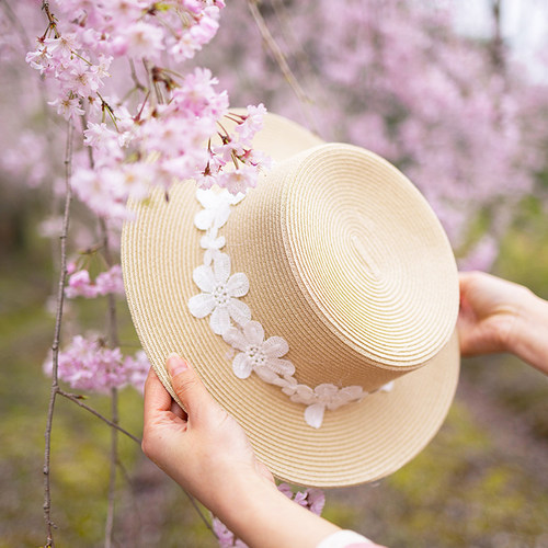 出游小清新平顶草帽遮阳帽