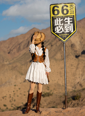 理想三旬女装复古文艺波西米亚民族风旅拍白色纯棉绣花连衣裙短裙