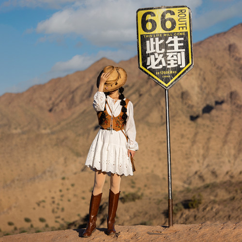 度假风大摆裙棉绣花宽松