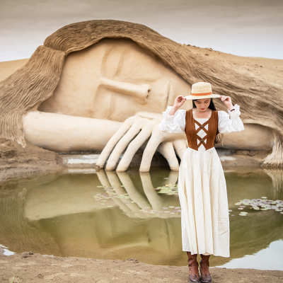 理想三旬方领旅拍连衣裙