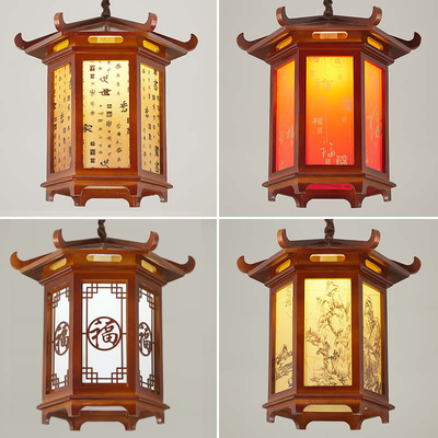 仿古实木吊灯中国风新中式小吊灯阳台饭店火锅店凉亭过道装饰灯具