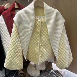 LINGXIU秋冬灯笼袖羽绒韩版外套女新款小个子菱格白鸭绒短款上衣