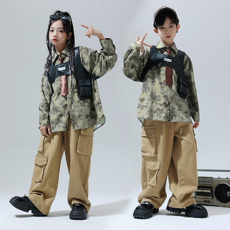 少儿街舞演出服架子鼓长袖花衬衫男女童hiphop皮马甲走秀摄影套装,童装/婴儿装/亲子装,儿童演出服,淘宝优惠券,粉丝福利购,淘宝优惠卷