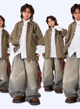 男童复古波点衬衫牛仔裤演出服酷