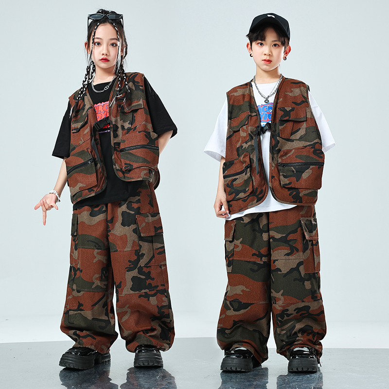 儿童嘻哈街舞架子鼓迷彩马甲套装