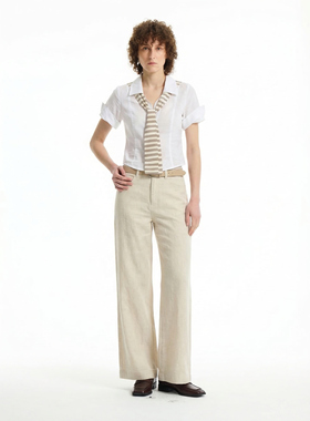 UTAOTUO「麻料系列001」白色亚麻宽松阔腿裤2026春夏慵懒风长裤