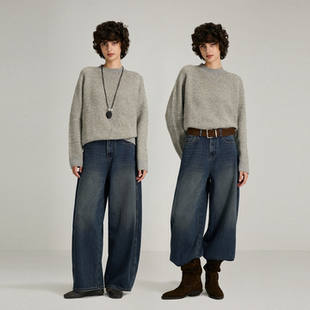 复古高腰牛仔气球裤 uTaoTuo松弛感宽松加绒弯刀裤 女 解压神裤