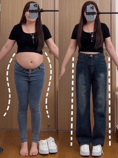 宽松显瘦梨形身材穿搭裤 大码 子潮 女秋冬爆款 胖妹妹复古阔腿牛仔裤