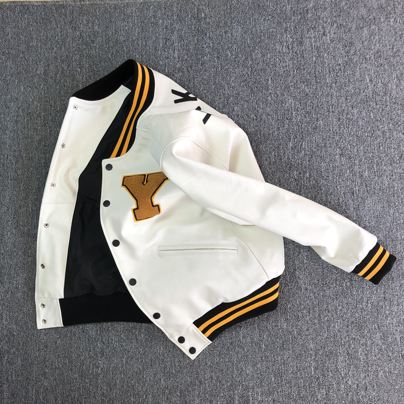 休闲夹克男真皮皮衣美版宽松棒球服重工刺绣皮外套加肥大码短上衣