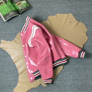 高端进口油蜡小牛皮骑行服青年机车夹克加棉棒球服男女真皮皮衣