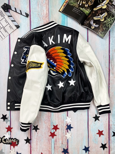 真皮皮衣男女头层小牛皮夹克秋冬新款 棒球服刺绣上衣立领短外套潮