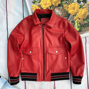 A2飞行服头层牛皮真皮皮衣常规款 翻领上衣休闲机车外套 皮夹克男士