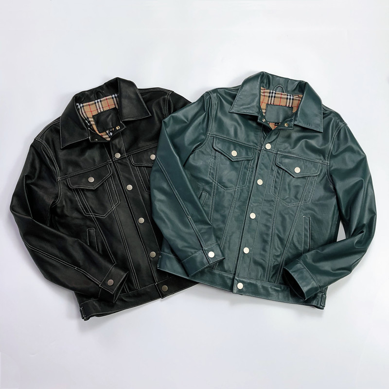 柔软休闲真皮牛仔款夹克