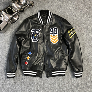 真皮皮衣皮夹克男头层牛皮外套 棒球服刺绣短款 春季 新款