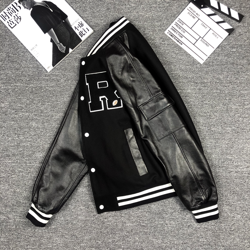 立领春秋冬宽松刺绣棒球服