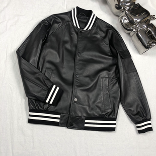 春秋绵羊皮皮夹克男休闲真皮皮衣棒球服美版 高端2025 宽松外套潮款