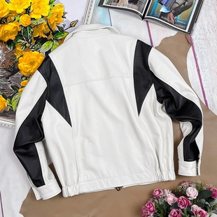 港风白色皮夹克男翻领进口头层牛皮真皮皮衣休闲美式 复古外套宽松