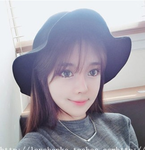 帽子女秋冬韩国圆顶小礼帽波浪边英伦甜美可爱黑色百搭光板毛呢帽