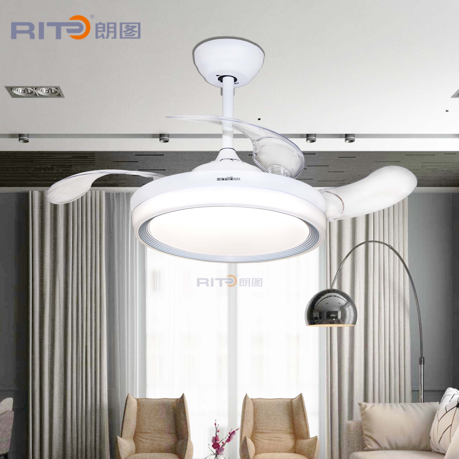 朗图照明智能变频风扇灯吊扇灯餐厅带灯吊灯一体卧室静音 大风力