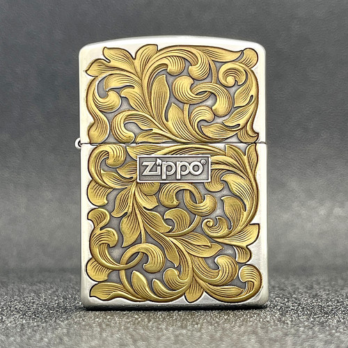 ZIPPO正品之宝打火机 妖月原版盔甲镀银鎏金DIY 162双色双面唐草