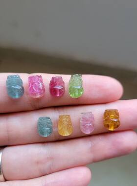 天然碧玺通孔雕件单个貔貅手链皮皮碧玺小雕件雕刻件
