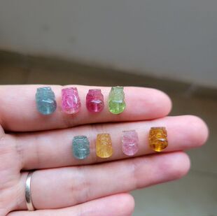 天然碧玺通孔雕件单个貔貅手链皮皮碧玺小雕件雕刻件