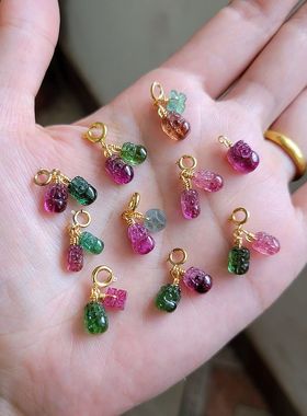 包邮天然西瓜碧玺貔貅手链吊坠小滴溜雕刻件万能扣小迷你款皮皮