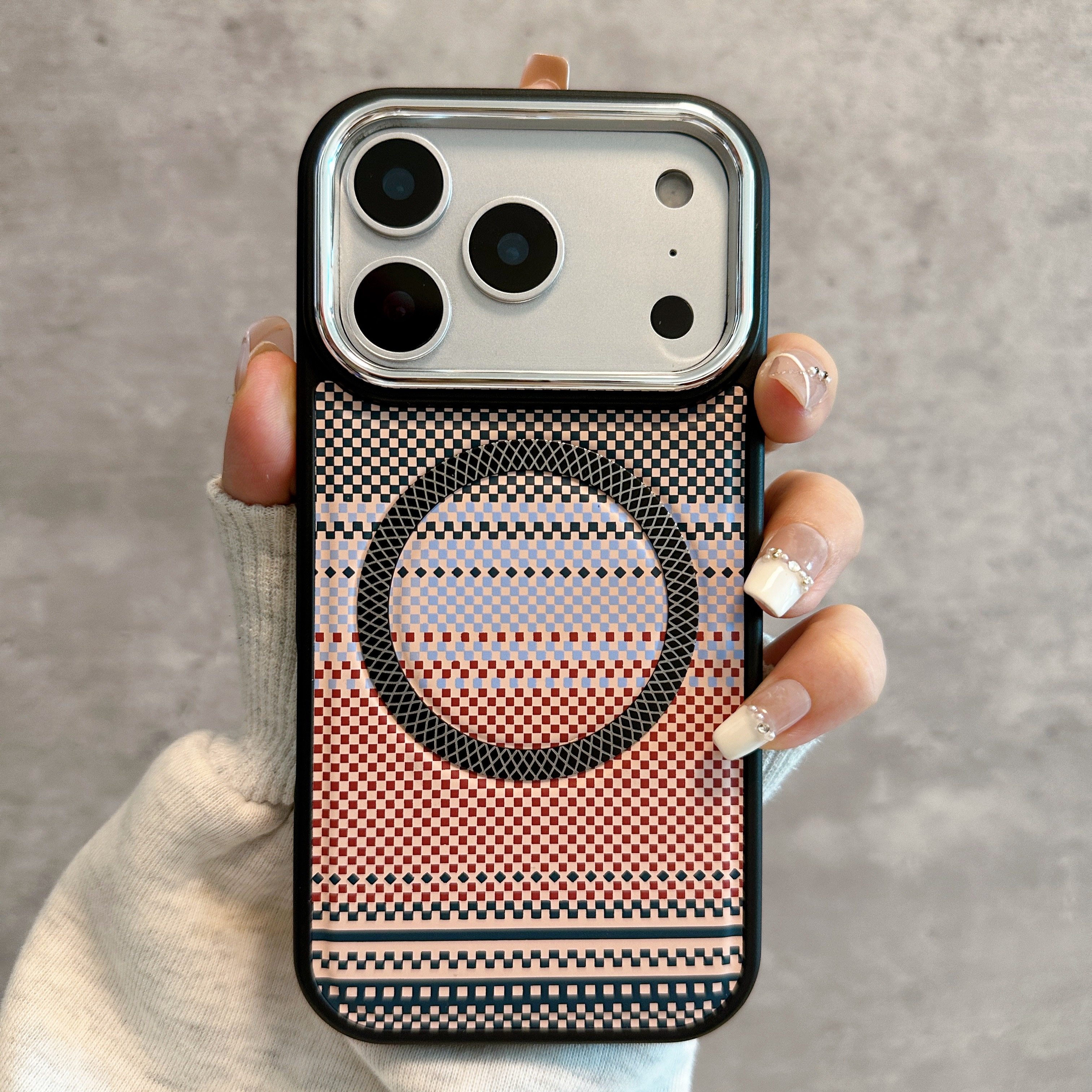 新款撞色编织纹紫霞粉磁吸充电手机壳适用于iPhone17pro高级感苹果17promax全包防摔16pro创意个性15/