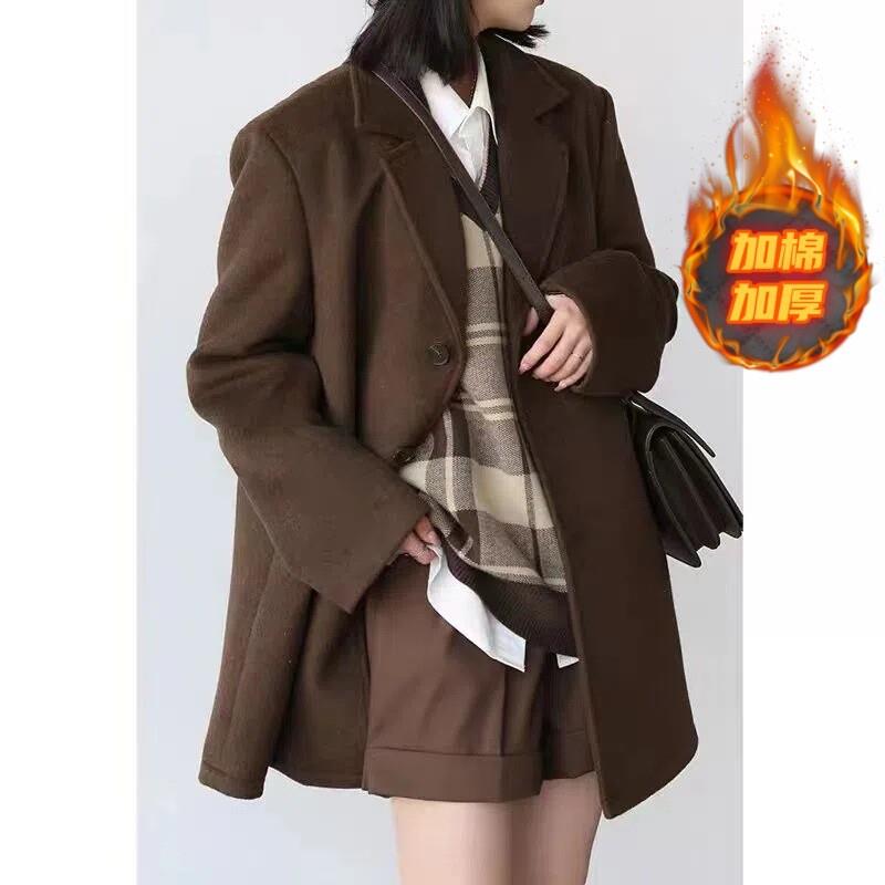 小个子西装毛呢外套女秋冬季新款加厚呢子赫本风大衣