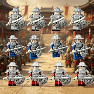 三国小侠战马军团人仔拼装积木蜀魏吴国三国演义铠甲士兵男孩玩具